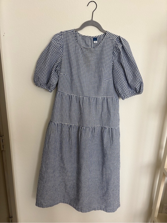 Old Navy Dresses & Skirts - Old Navy Blue Gingham Puff-Sleeve Midi Dress